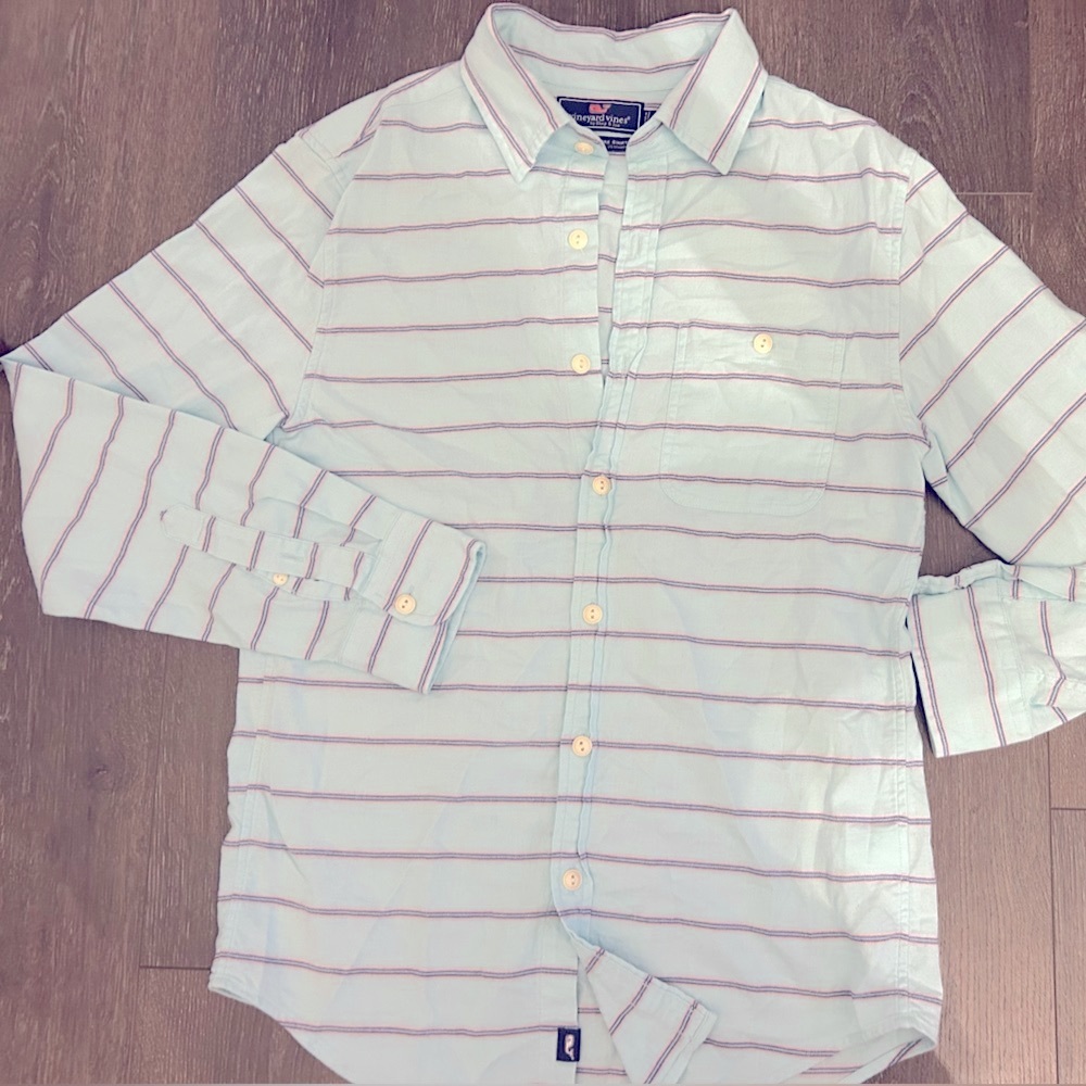 Vineyard Vines men’s XSM slim Longshore button down shirt sea green stripes